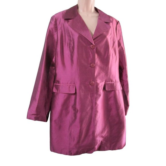 Mulberry Purple Silk Shantung Duster Coat Lined Three Button 16 Allison Taylor E - Picture 5 of 16